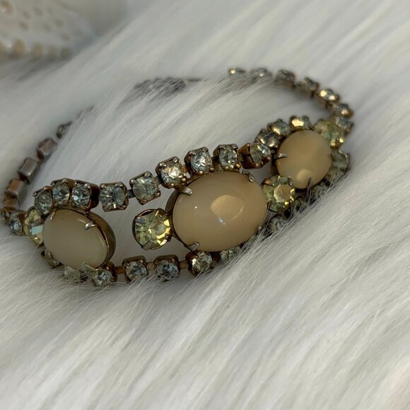 VINTAGE CITRINE & FAUX AGATE NECKLACE AND BRACELET - Picture 6 of 8